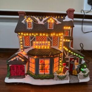 Holiday Expressions Fiber Optic Bakery Porcelain Lighted House Christmas Village
